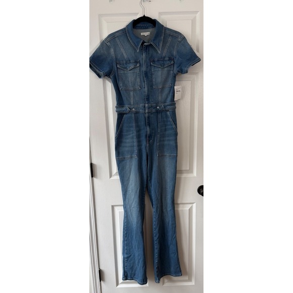 Good American Pants - Good American Fit For Success Denim Jumpsuit Blue Short Sleeve Flare Size 3 NWT